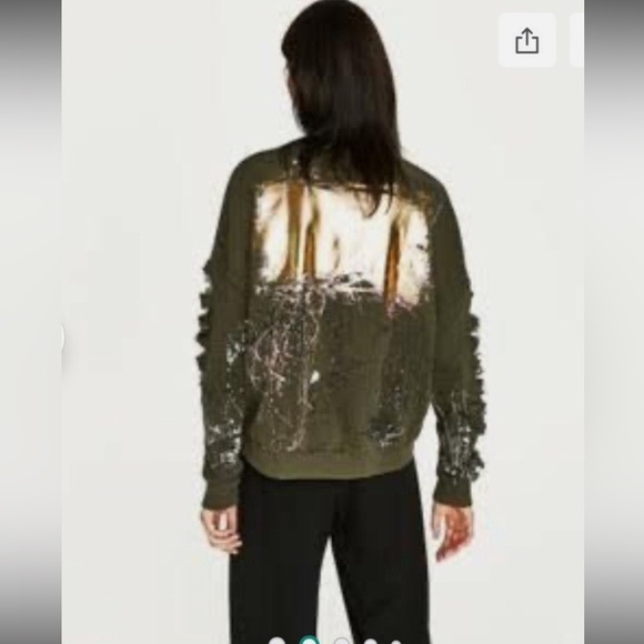 Zara Sweatshirt High Neck Green Distressed Grafitti Splatter Paint - Small Women - Picture 8 of 14